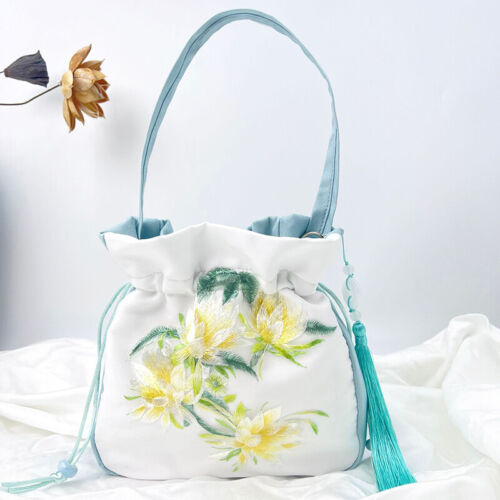 Antike chinesische bestickte Blumenbündel Mundquaste Hanfu Schultertasche Handtasche - Bild 6 von 26