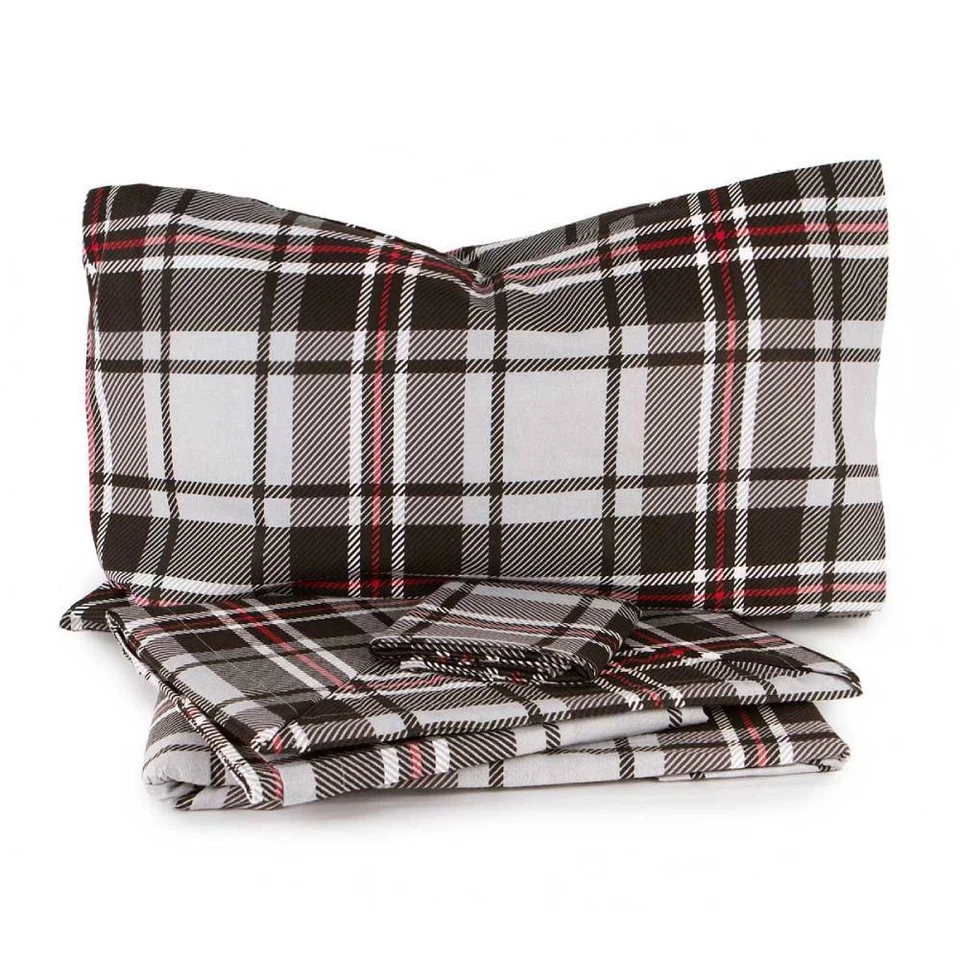 NOVIA Lenzuola in cotone completo scozzese tartan GLENDA grigio