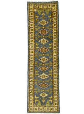 Handmade Kazak Runner Rug Geometric Design Oriental Hallway Carpet 2'8X9'5 ft