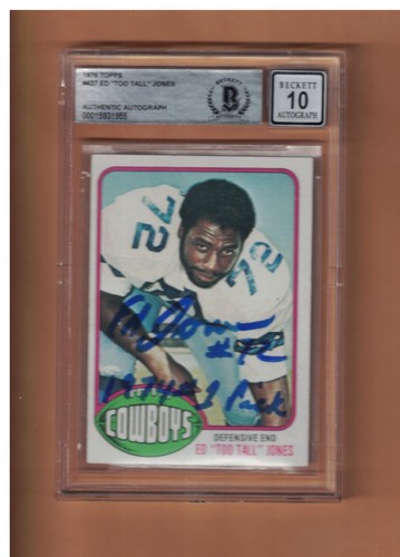 Ed "TOO TALL" Jones AUTOGRAPHED 1976 TOPPS FOOTBALL ROOKIE CARD SIGNED BECKETT - 第 1/2 張圖片