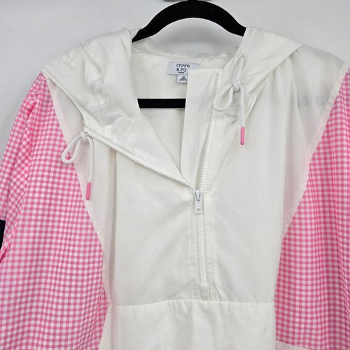 Crown & Ivy Anorak Jacket Pullover Gingham Quarter Zip White Pink 1X - Picture 3 of 10