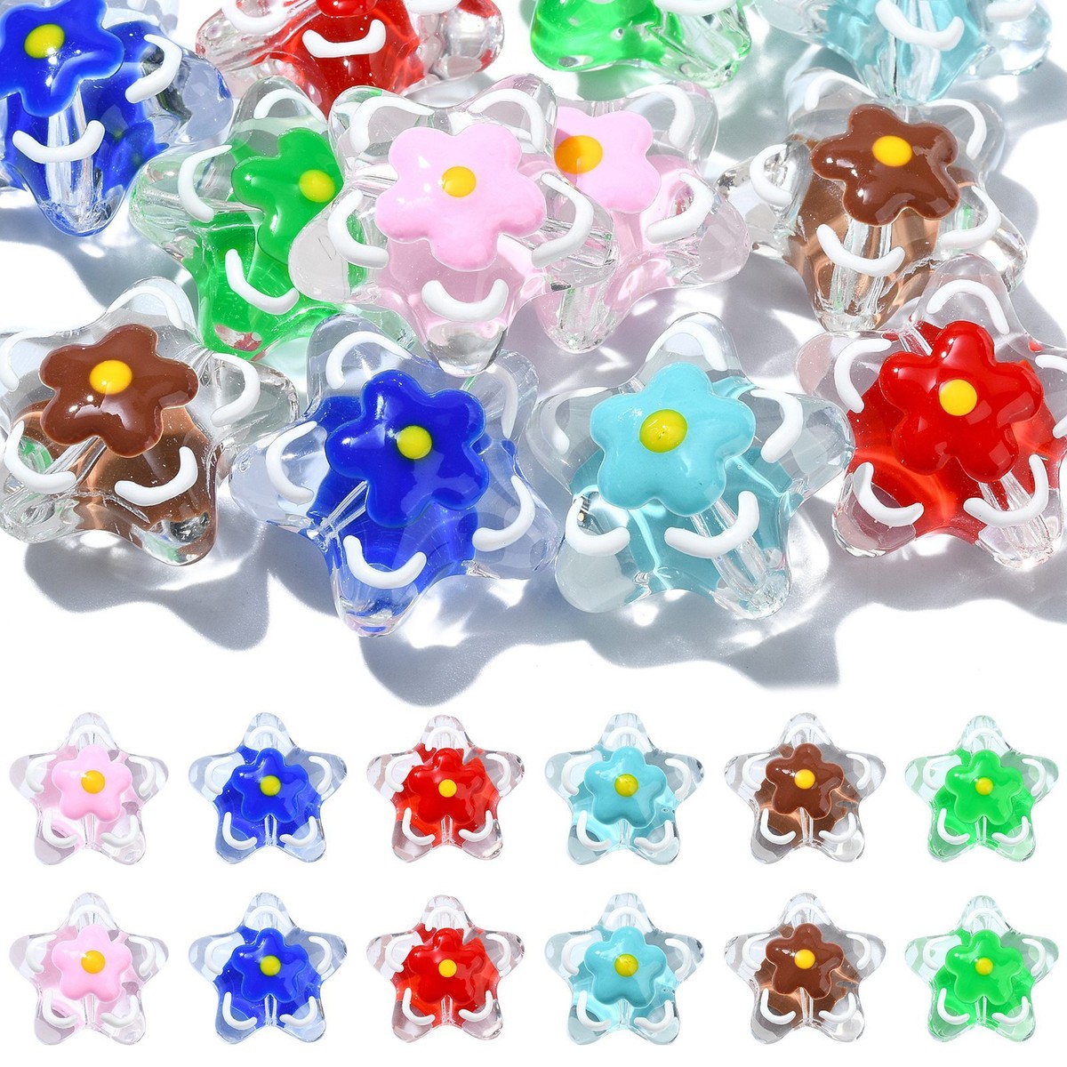 12x 6Colors Handmade Lampwork Glass Beads Crystal Star Beads with Enamel  Flowe