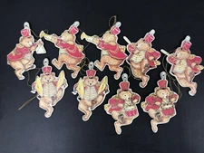 Vintage 1982 MERRIMACK Red Gold SET (9) Marching Bear Band DIE CUT ORNAMENTS