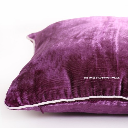 2 PC Solid Cushion Covers Indian Crushed Velvet Home Sofa Decorative Pillow Case - Picture 5 of 6