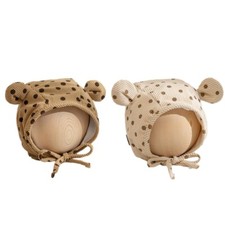 Unisex Corduroy Earflap Caps Cute Cartoon Dotted Infant Bonnet Toddlers Warm Hat