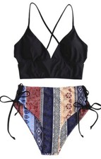 ZAFUL Women's V Neck Tankini Set, Ribbed High Cut Surplice Bikini High...