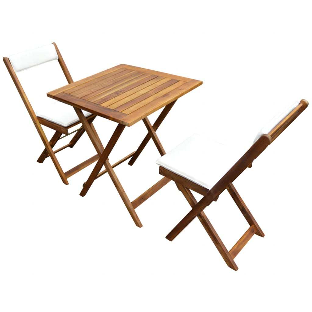 Mesa y sillas bistro con cojines 7 pzas madera maciza acacia W0R1