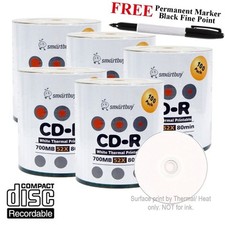 500 Smartbuy CD-R 52X White Thermal Hub Printable Disc  Black Permanent Marker