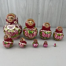 Vintage Russian Nesting Dolls Matryoshka Babushka Hand Painted Signed Wood 9