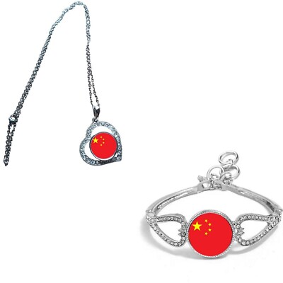 2er Set Porzellan Silberfarben Herz Diamant Armband + Halskette + Geschenktüte