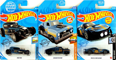 Hot Wheels Rod Series - #51, #52 & #53 Matte 🟦 Blue and 🟨 Gold