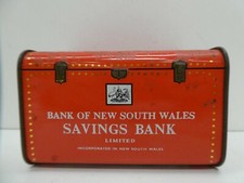 VINTAGE NEW SOUTH WALES SAVINGS BANK TIN MONEY BOX TREASURE CHEST