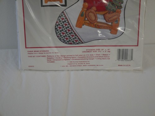 JCA Counted Cross Stitch 10 X 16" Chair Bear Stocking Plus Ornament (4C1) - Picture 3 of 4