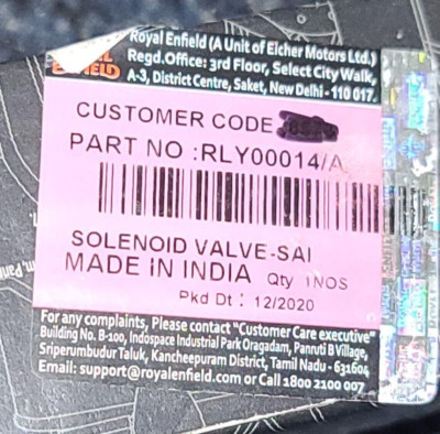 Royal Enfield RLY00014/A Solenoid Valve Genuine OEM New | eBay