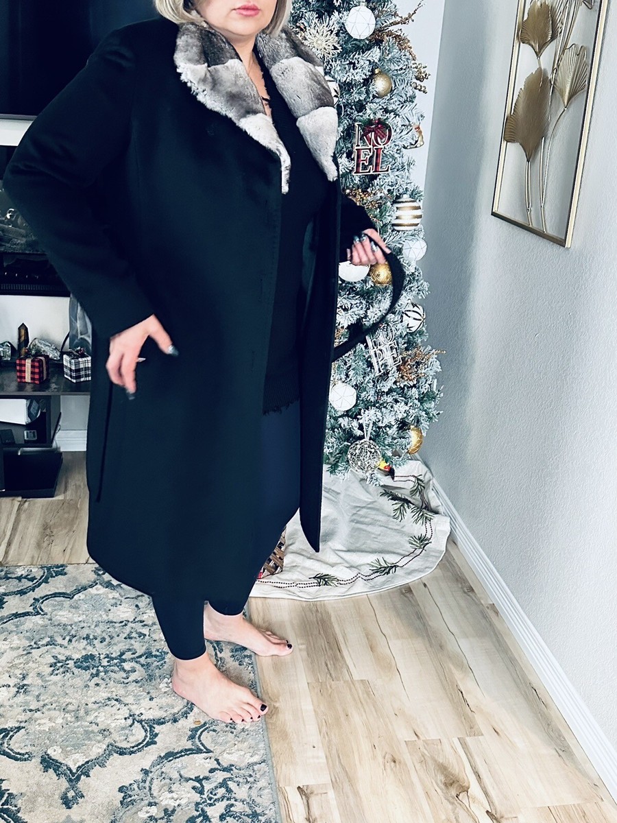 Cinzia Rocca Coat Size 8. Black With Rabbit Fur. 100% Cupro | eBay