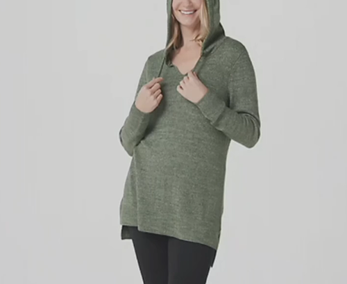 V-Neck Hooded Tunic Sweater Top 