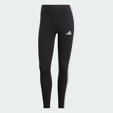 ADIDAS WOMENS 3 STRIPES COTTON LEGGINGS JOGGING BOTTOMS RUNNING PANTS GYM BLACK