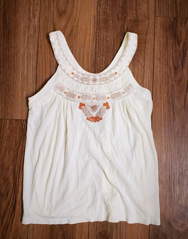 Anthropologie Ric Rac Ivory Aztec Floral Embroidered Peplum Top Size Extra Small
