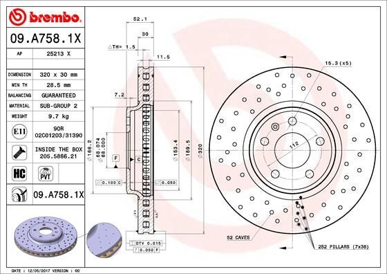 2X Brembo 09.A758.1X Bremsscheibe FüR Audi-image
