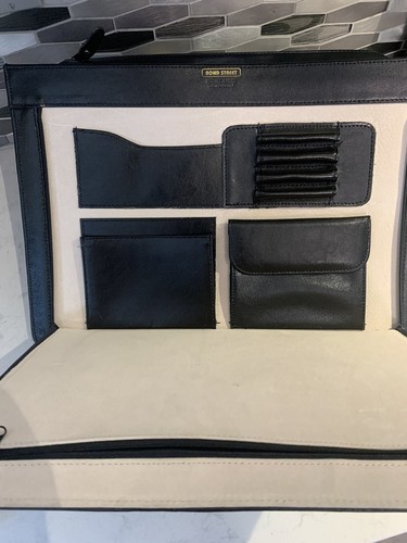 Bond Street Men Business Briefcase Attache Case Black Leather Portfolio Zip - Picture 8 of 10