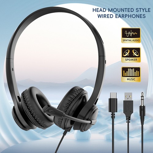 USB Headset Built-in Noise Cancelling Microphones Stereo Wired Mic for PC Laptop