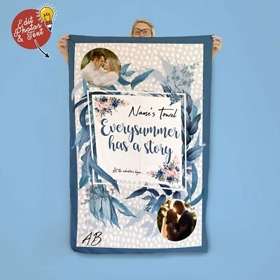 147x99.1cm Personnalisé Été Story Bleu Microfibre Serviette de Plage Été - Photo 1/2