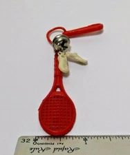 Vintage 80's Red Tennis Racket Plastic Clip On Bell Charm 