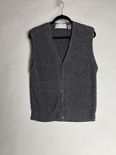 HENRY GRETHEL Sweater Vest Mens M Knitted Handframe Blue/Tan Yarn Button Up