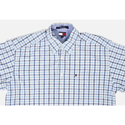 Tommy Hilfiger Mens 2xl Navy Blue Plaid Long Sleeve Business  