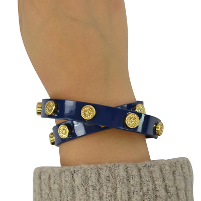Tory Burch Blue Leather Bracelet with Gold Accents Tory Burch Miller Double-Wrap Bracelet - Blue | Editorialist main image 3