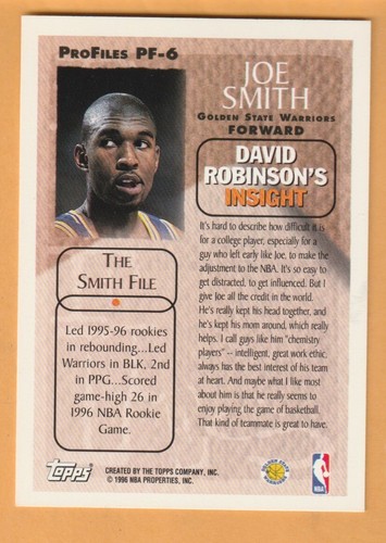 Joe Smith Golden State Warriors 1996-97 Topps Pro Files #PF6 Maryland Terrapins - Picture 2 of 2