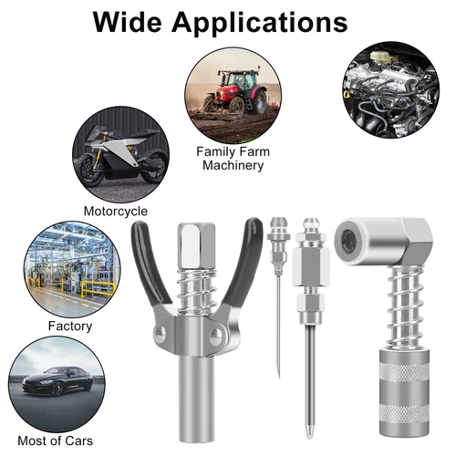 4pcs Grease Gun Fitting Tool Kit 90 Degree Coupler Adapter Needle Tips Dispenser - Picture 3 of 10