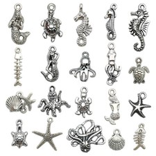 BLUK 100Pcs Turtle Seahorse Charms DIY Jewelry Making Pendants Antique Silver