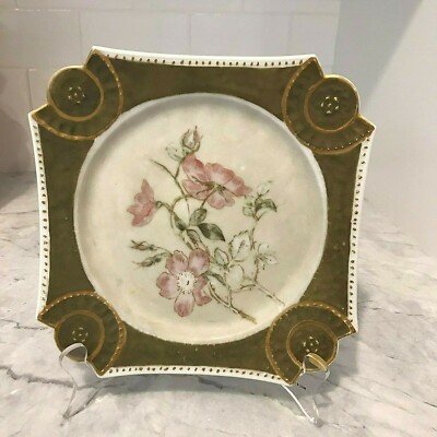 Antique Charles Field Haviland CFH GDM Limoges Square Plate Floral