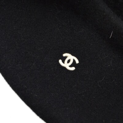 Chanel Black Hat Beret Small Good 98P Chanel Beret Hat Black 47521 | eBay main image 2