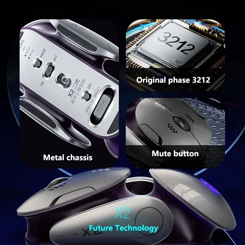 X2 Silent Bluetooth Mouse Metal Base Rechargeable Wireless Gaming Mouse for Comp - Image 3 of 4
