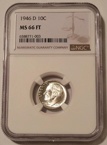 1946 D Roosevelt Dime MS66 FT NGC Blast White