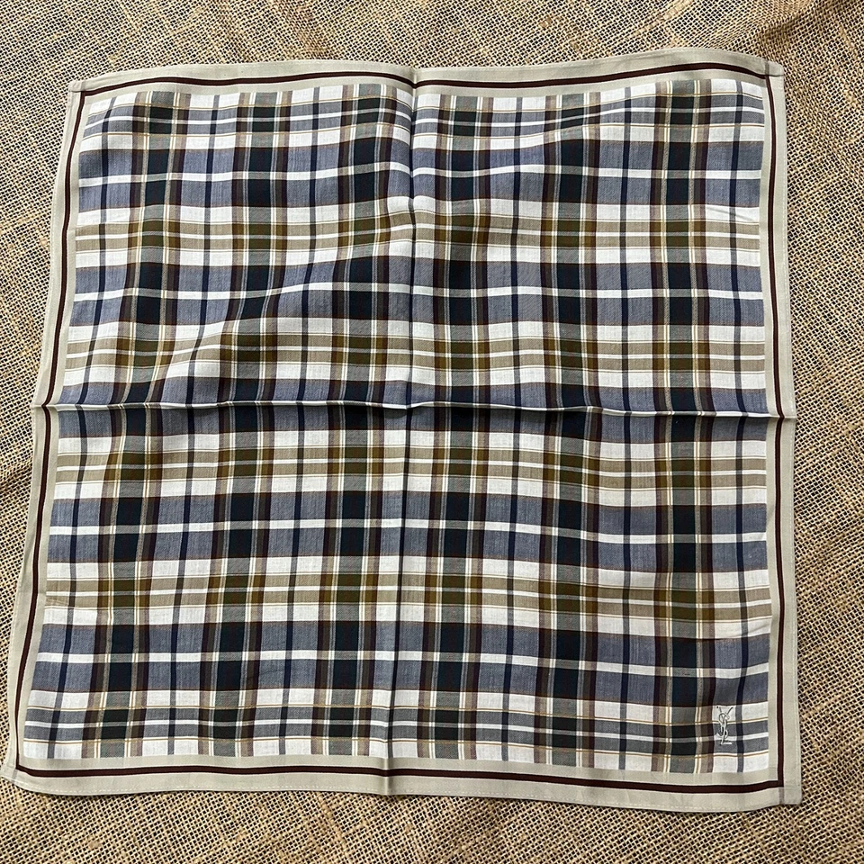 HANDKERCHIEF BLUE BROWN PLAID & CHECKS MEN ART CLASSIC COTTON POCKET SQUARE 18" - Image 3 of 3