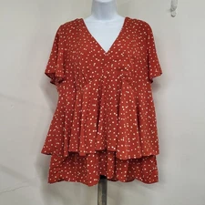 Davi & Dani Shirt Women's Size Large Orange Crop Babydoll Tunic Tee Bossa Nova. 
