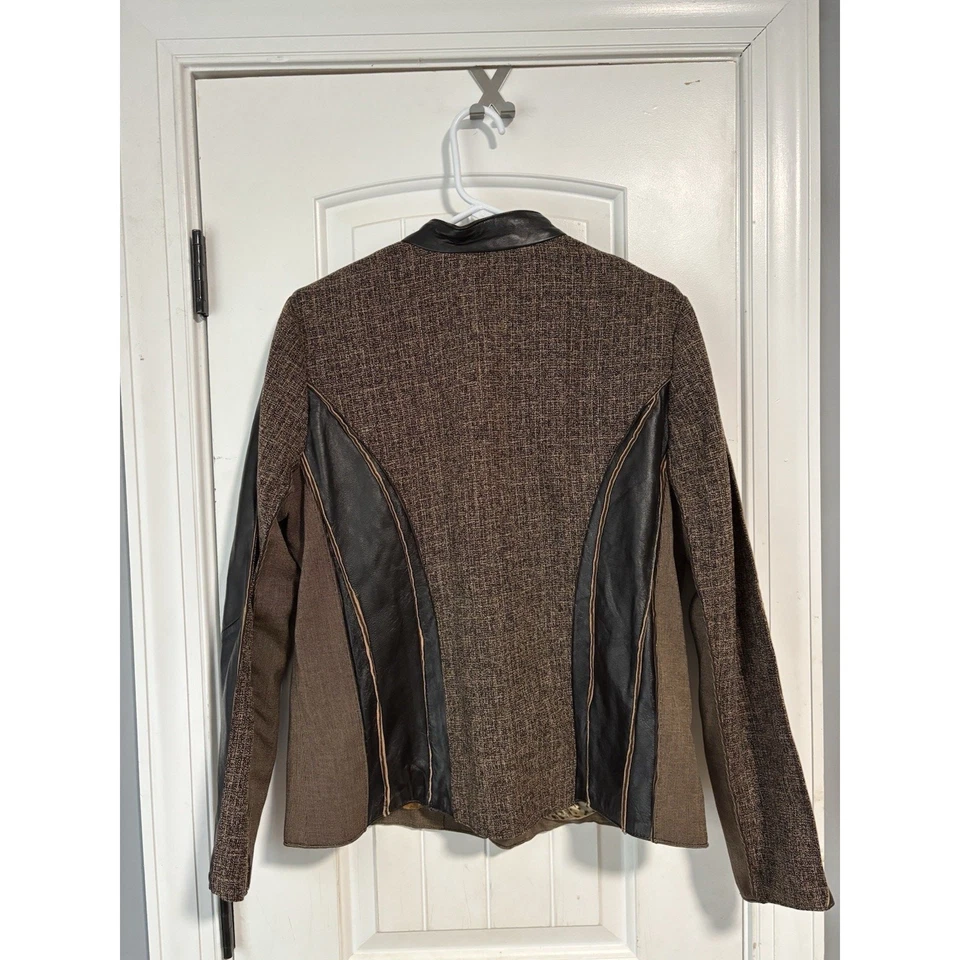 Moto Jacket KOOS OF COURSE ART TO WEAR Tweed Animal Women Leather BLAZER Large - Image 3 of 3