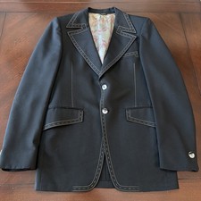 Vintage 70s Leisure Suit Jacket Mens Small JCPenney Dark Blue Big Collar