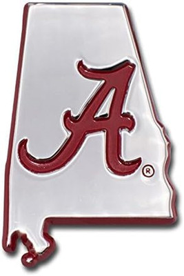 University of Alabama Crimson Tide Metal Auto Emblem Roll Tide! (State Shape (Cr