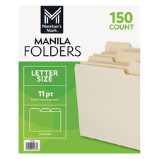 Member's Mark Manila File Folders Letter, 1/3 Cut Assorted Tabs - 150 Count