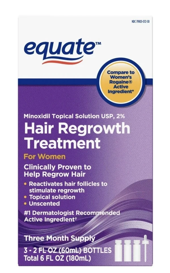 Solución tópica para regeneración del cabello Equate para mujeres 2 % minoxidil 3 meses 6 fl oz Foto 3 de 4