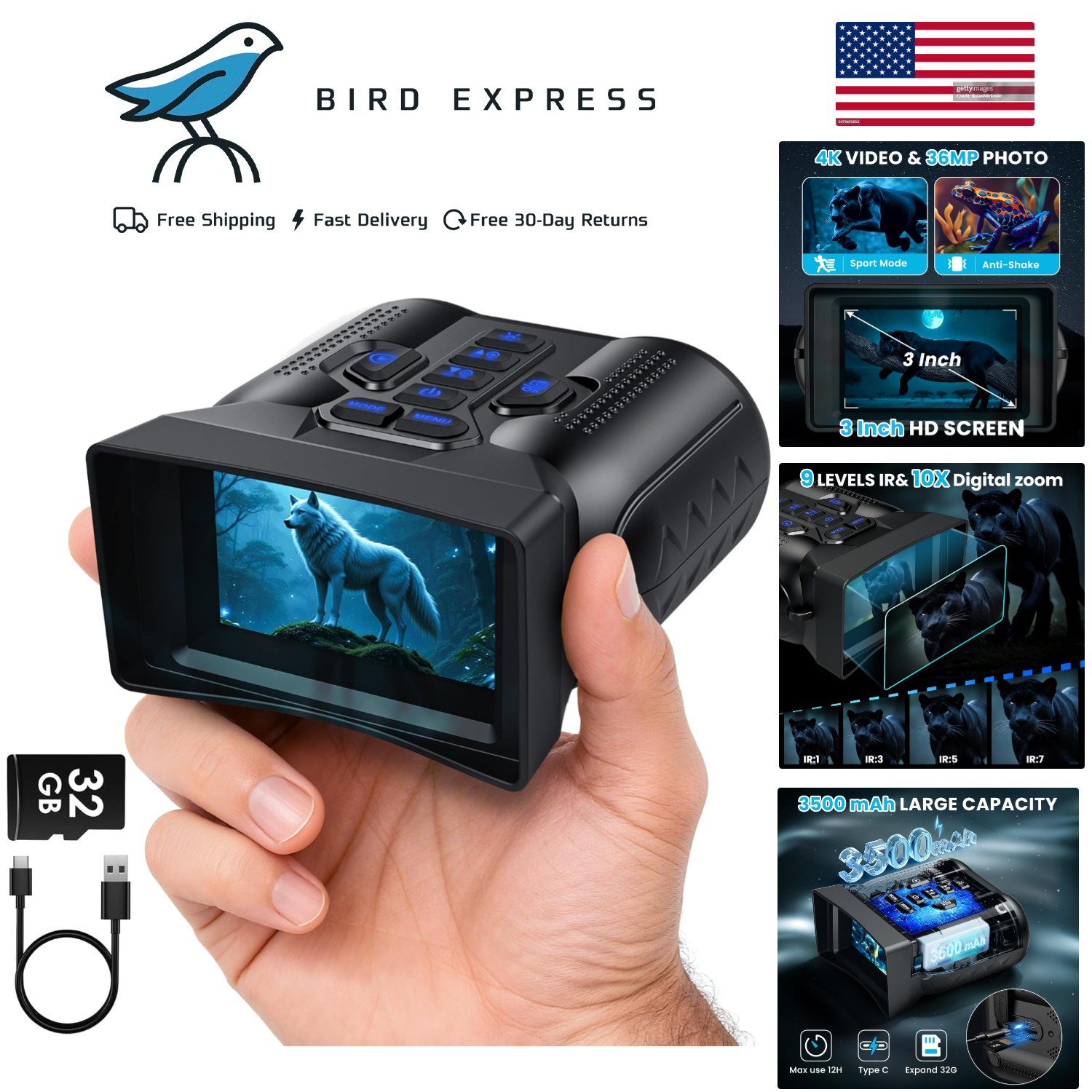 Binoculars 4k Camera 10x Zoom Ipx Water-resistant Portable