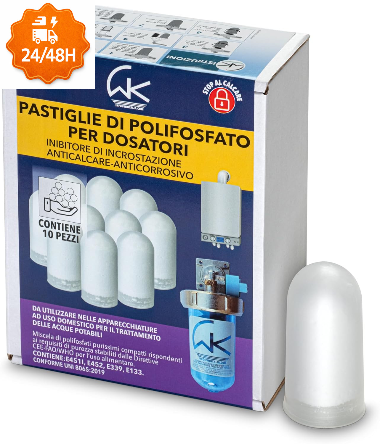 Ricariche Polifosfati per Caldaia Universali - 10 Pezzi Polvere Compressa