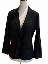 Theory Galina Linen Black Tie Waist Blazer 3/4 Sleeve Black 10 315 New