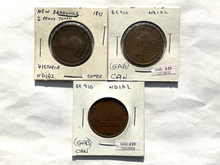 Canada 3 Various New Brunswick Penny Tokens No Reserve