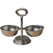 Godinger Silver Art Co. Condiment Server Two Bowl Dipping Sauce Relish