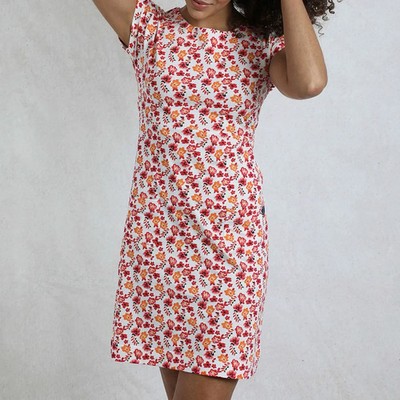 WEIRD FISH APRICOT TALLAHASSEE PRINTED COTTON JERSEY DRESS SIZE 18 (REF 417)